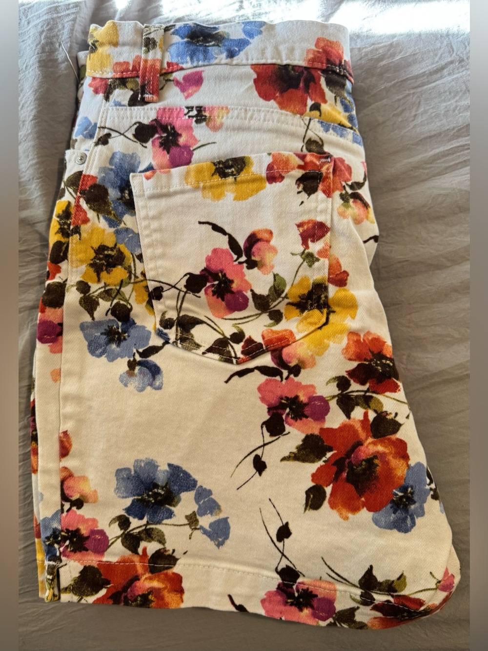 Gloria Vanderbilt Amanda Floral Denim Shorts‎ Womens 10 White High Rise Summer